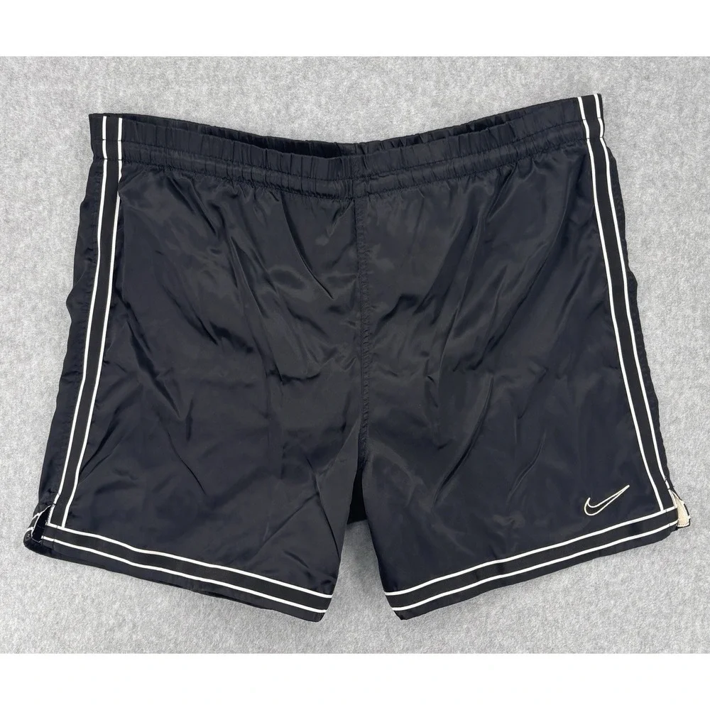 Nike Vintage Black Lined Nylon Running Shorts‎ Men's Large Embroidered Logo